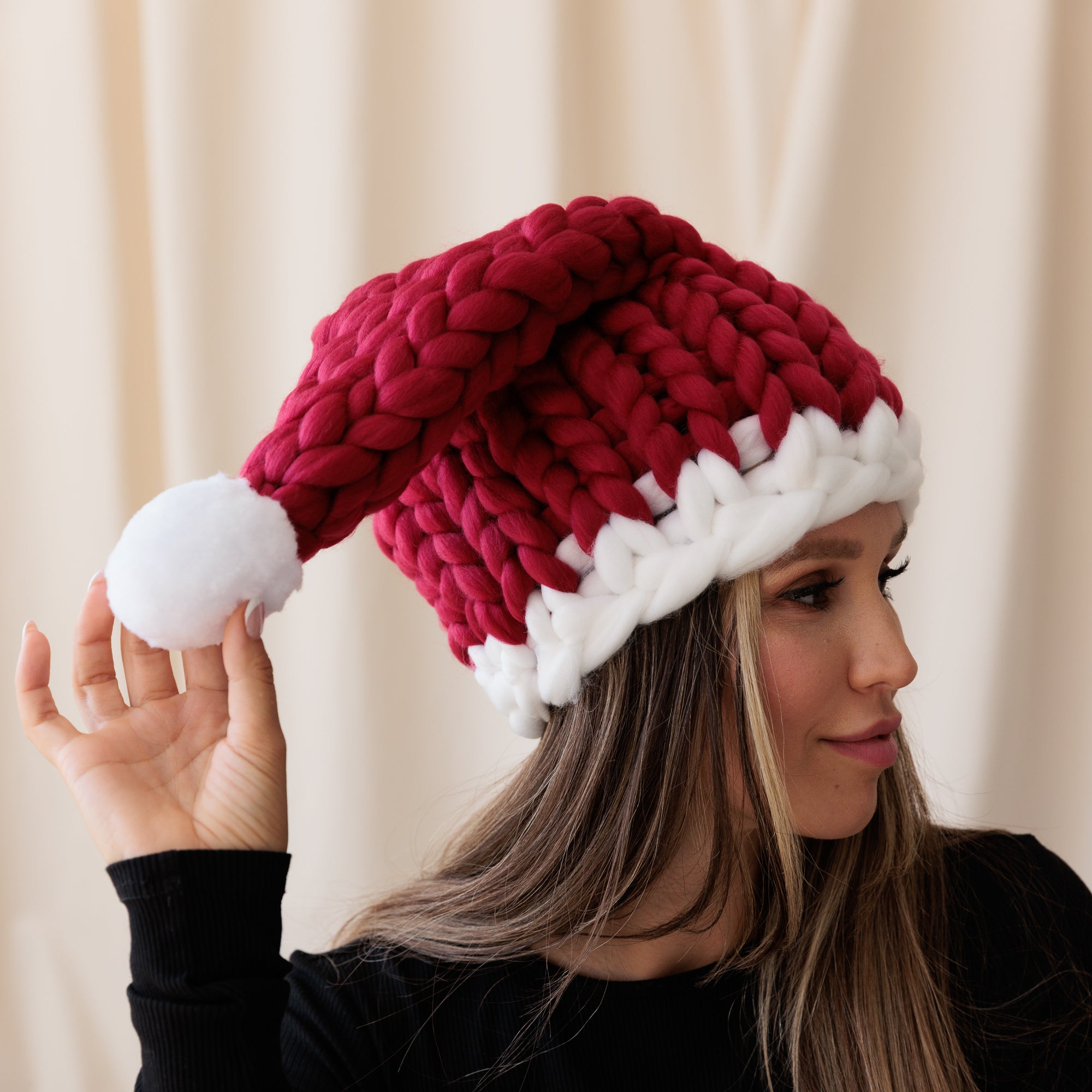 Hand Knitted Chunky Unique Womens Santa Hat, Available in Red and Wine