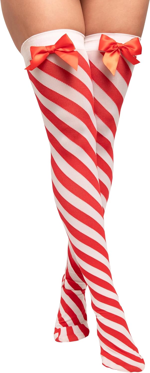 Silicone Stay Up Stockings, Red and White Stripes