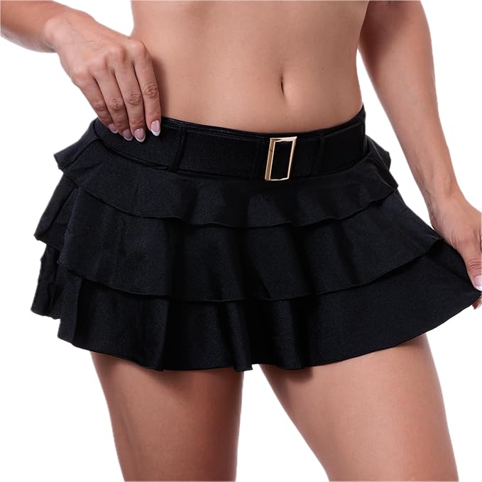 Pin Up Doll Low Rise Belted Mini Skirt for Women