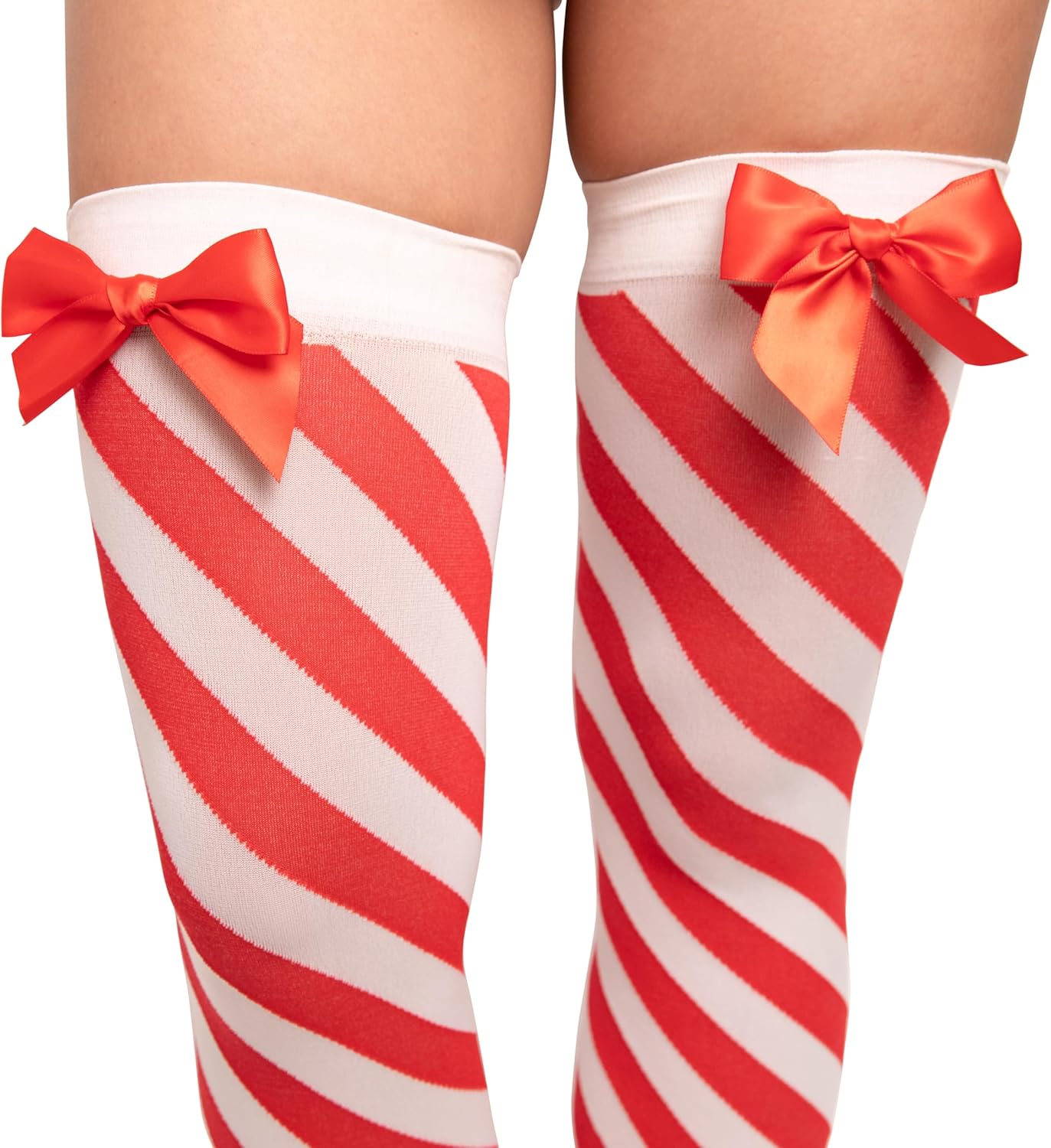 Silicone Stay Up Stockings, Red and White Stripes