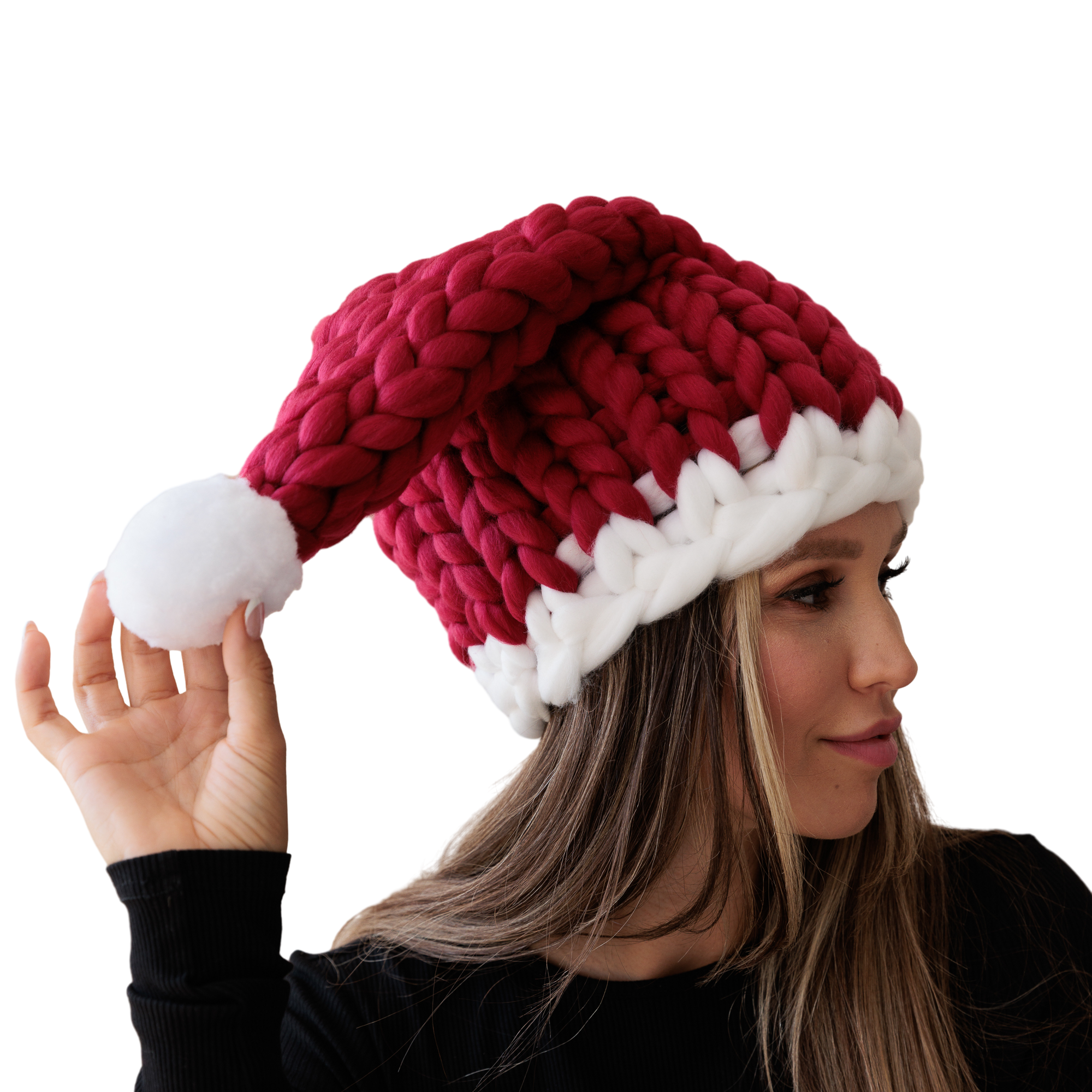 Hand Knitted Chunky Unique Women's Santa Hat, Available in Red and Wine