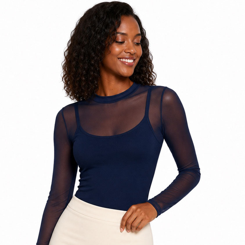 Pinup Doll Womens Sheer Mesh Long Sleeve Top, Sexy Tops for Women