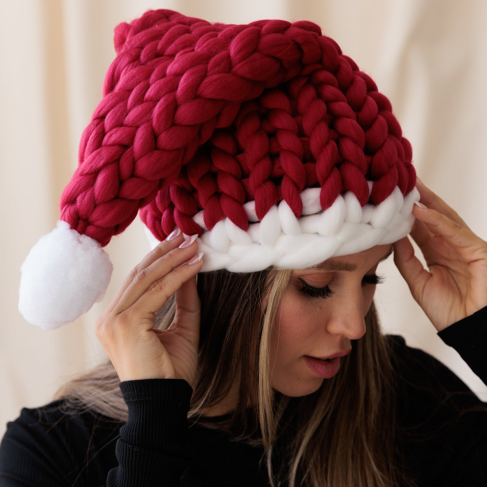 Hand Knitted Chunky Unique Womens Santa Hat, Available in Red and Wine