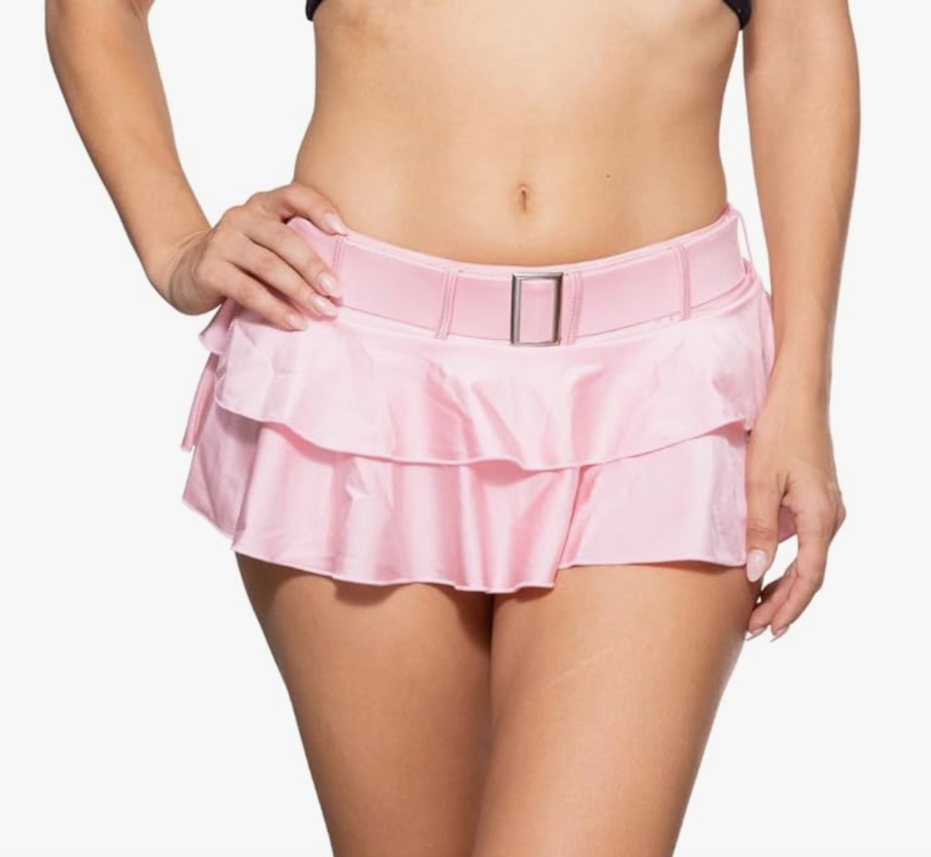 Pinup Doll Belted Mini Skirt, Low Rise Ruffled Mini Skirt, Mini Skirts for Women, Belted Mini Skirt, Short Low Rise with Belt
